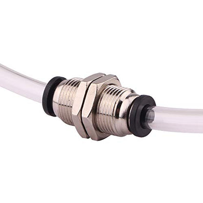 Bulkhead Union Push to Connect Tube Fitting 3/8 In Tube OD Stainless Steel Double Threaded (5 Packs) - size: 3/8" (pack of 5)