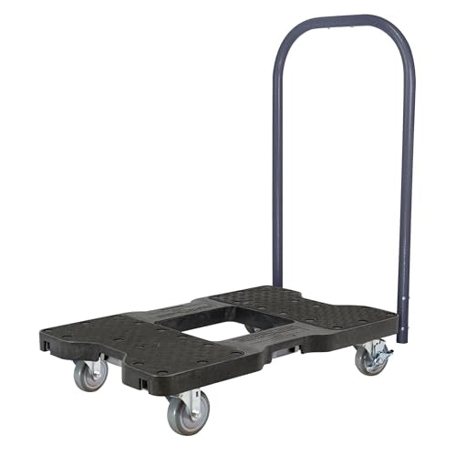 SNAP-LOC, Heavy Duty Push Cart Moving Dolly 4 Wheels, 1,500 lb with Push Bars, 4 Inch Casters, Dollies for Moving Cargo, E Strap Attachment Included, Black - style: Push Cart Dolly, Black