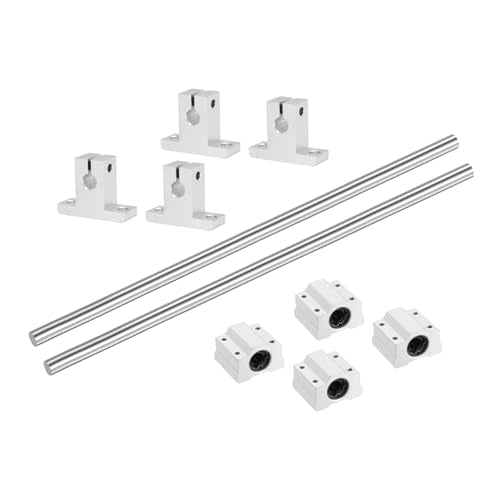uxcell 2 Pcs 8mm x 250mm Linear Motion Rail Shaft Slide Guide with 4 Pcs SCS8UU Bearings and 4 Pcs SK8 Rail Support Linear Motion Rod Shaft Guide Set for CNC Machine 3D Printer, Silver - size: 250mm