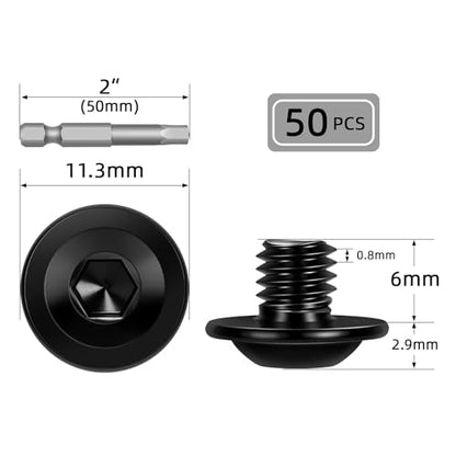 M5-0.8 x 6mm 50 PCS Flanged Button Head Socket Cap Bolts Screws, Stainless Steel 304, Allen Socket Drive, Screwdriver Bit Included, Black Finish, Fully Machine Thread - color: Black, size: M5 x 6mm