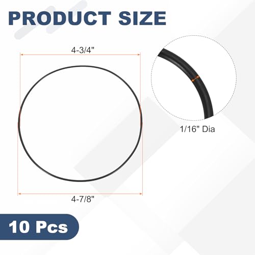 uxcell 10Pcs AS-048 O-Rings, Nitrile Rubber O-Rings 4-3/4" ID, 4-7/8" OD, 1/16" Width Round Sealing Gasket for Automotive Machine Plumbing Sealing Repair (70 Durometer, Black) - size: 4-3/4" ID, 4-7/8" OD, 1/16" Width