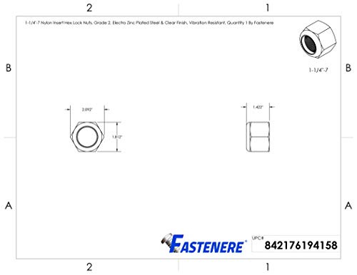 Fastenere Nylon Insert Hex Lock Nuts 1-1/4"-7 Grade 2 Zinc, Clear Finish, Vibration-Resistant, Durable Hardware Nuts for Secure Fastening, Locking Nut, (1-Pack) - size: 1-1/4"-7 (1 Pack)