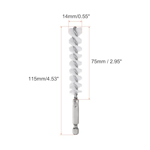 HARFINGTON 5Pcs Nylon Bore Brush 14mm Dia Cleaning Twisted Wire Brush Tube Pipe Cleaner with Handle 1/4 Inch Hex Shank for Tubes, Ports, Bearings - size: 14mm