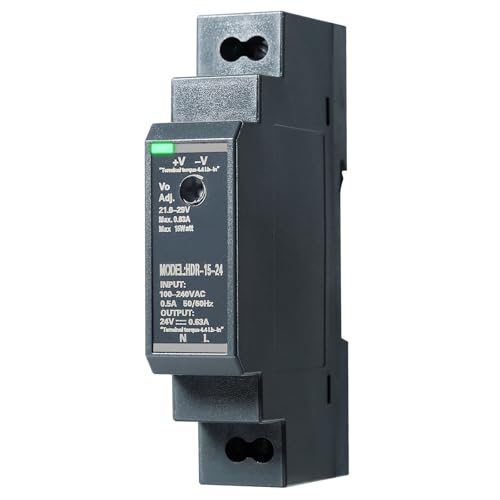 DIN Rail Power Supply, 15W 24VDC 0.63A Switching Power Supply with Overload Protection and Stable DC Output (HDR-15-24)