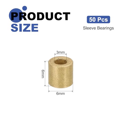 uxcell 50Pcs Sleeve Bearings, 3mm Bore x 6mm OD x 6mm Length, Self-Lubricating Sintered Bronze Bushings - size: 3mm Bore x 6mm OD x 6mm Length