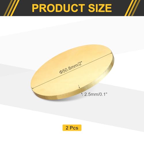 uxcell 2Pcs Brass Round Plate, 0.1"(2.5mm) Thick 2"(51mm) Dia H65 Brass Round Disc Blank Metal Sheet Copper Circle Disc for Metal Stamping DIY Crafts - size: 0.1"x 2"