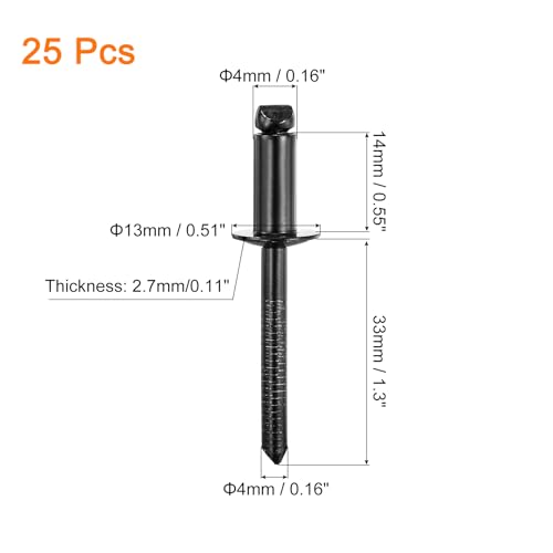 uxcell 25Pcs 1/4"x1/2" 304 Stainless Steel Dome-Head Blind Rivets, Open-End Type Blind Rivets for DIY, Sheet Metal, Automotive Repairs, Furniture, Boat, and Duct Work (Black) - color: Black, size: 1/4"x1/2"