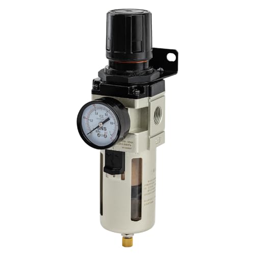 SNS 1/2”NPT Compressed Air Filter Regulator Piggyback Combo, Semi-auto Drain, 5 Micron Brass Filter, Gauge and Bracket, Poly Bowl with Metal Guard AW4000-N04A - color: Aw, size: 4000-N04