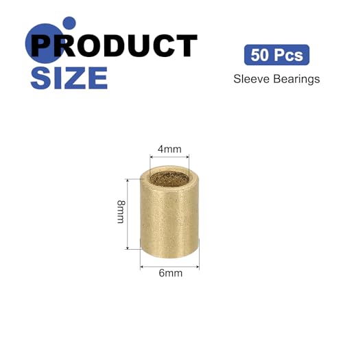uxcell 50Pcs Sleeve Bearings, 4mm Bore x 6mm OD x 8mm Length, Self-Lubricating Sintered Bronze Bushings - size: 4mm Bore x 6mm OD x 8mm Length