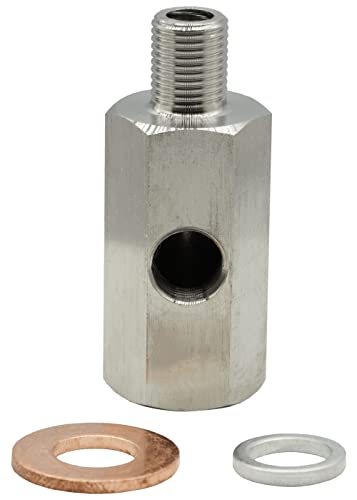 M10 Oil Pressure Sensor Tee Adapter Turbo Supply Feed Line Gauge M10x1.0 Female to M10 x 1.0 Male with 1/8 NPT Side Port Stainless Steel Hose T Fittings - size: M10x1 to M10x1, 1/8"NPT