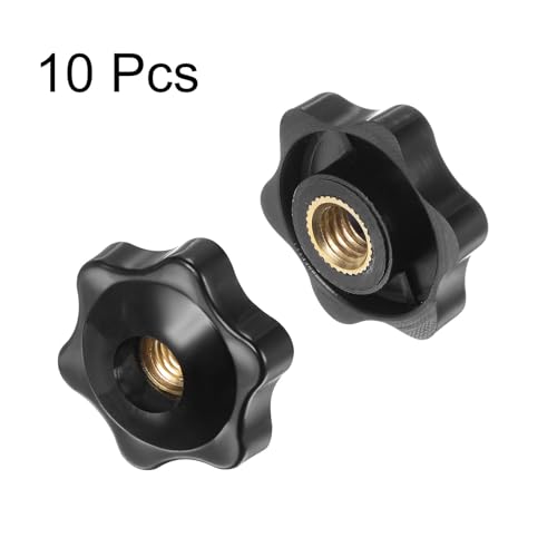 HARFINGTON 10pcs Star Knobs M8 Female Thread 32mm Head Plastic Through Hole Brass Screw-in Clamping Handles Threaded Hand Knobs, Black - color: Black, size: M8 x 32mm