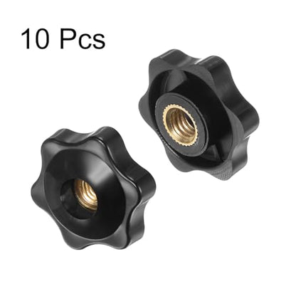 HARFINGTON 10pcs Star Knobs M8 Female Thread 32mm Head Plastic Through Hole Brass Screw-in Clamping Handles Threaded Hand Knobs, Black - color: Black, size: M8 x 32mm