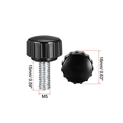 uxcell 4pcs Knurled Clamping Knobs M5 x 15mm Metric Zinc Plated Carbon Steel Male Thread Thumb Screw on Type 16mm Plastic Round Head Threaded Hand Bolt Stud Knobs Black - size: M5 x 15mm x 16mm