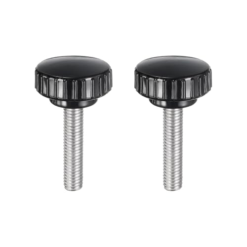 uxcell 2pcs Knurled Clamping Knobs M8 x 35mm Metric 304 Stainless Steel Male Thread Thumb Screw on Type 30mm Plastic Round Head Threaded Hand Bolt Stud Knobs Black - size: M8 x 35mm x 30mm