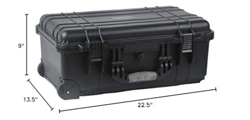 22" Rolling Weatherproof Equipment Case with Telescopic handle made of Polypropylene Plastic, Black with Foam Insert, 22" X 13.5" X 9" (NOTE Internal Dimensions: 19.75"×11"×7.6")