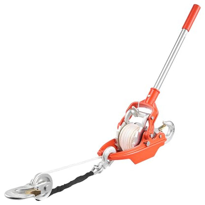 VEVOR Rope Puller, 6614 lbs Pulling Capacity, Heavy Duty Ratchet Power Puller Tool with 35 ft of 0.3 in Diameter Rope & 2 Hooks, Come Along Winch for Tree Felling, Moving Boats, Road Recovery - size: 3 Ton