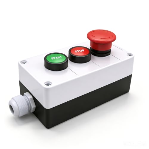 mxuteuk Momentary Start Stop Switch Push Button + 1NC Red Mushroom Latching Emergency e Stop Switch Station Box Pushbutton Switch HZ-JTSS - color: Red & Green/HB2-Start Stop, size: 1NC 1NO