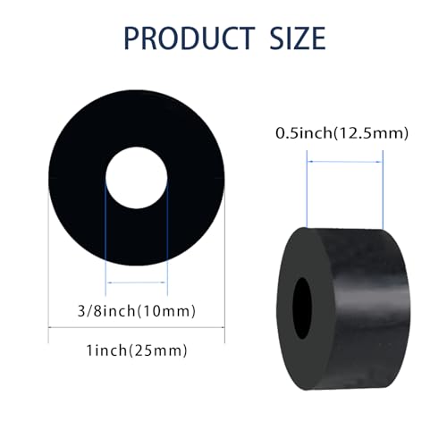 8Pcs Rubber Spacers, 1'' OD x 3/8'' ID x 0.5'' Thickness Black Round - size: 1'' OD x 3/8'' ID x 0.5'' Thickness