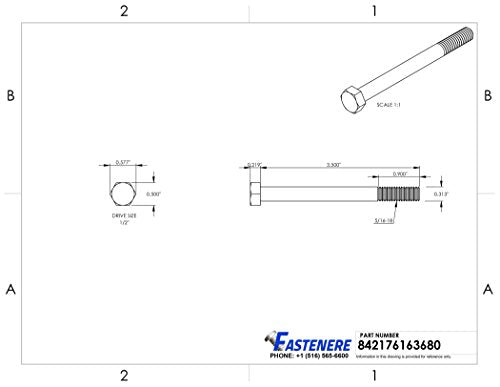 5/16-18 x 3-1/2" Hex Head Cap Screw Bolts, External Hex Drive, Stainless Steel 304, Partially Threaded, Stainless Steel, Quantity 10 By Fastenere - size: 5/16-18 x 3-1/2 Inch (10 Pack)