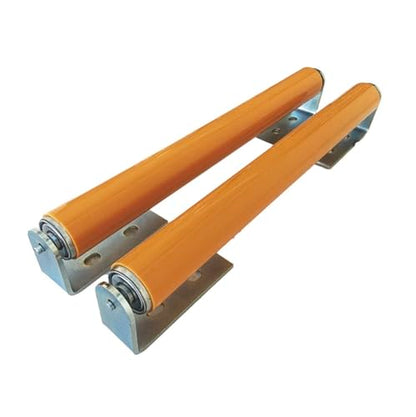 Polyurethane Coated Long Roller With Bracket Set | 16" Length, 1.5" Diameter Conveyor | Galvanized Steel | Versatile Support for Stands, Woodworking, and Conveyors | Pack of 2