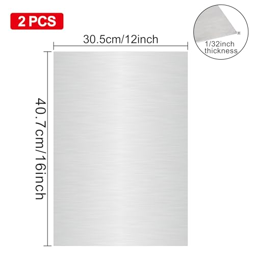2PCS Stainless Steel Metal 12" x 16" x 1/32" Inch Metal Plates for Magnetic Mount Board Wall 20GA(0.80MM) 430 Stainless Steel Shim Stock Plates for Crafting, Kitchen, Office