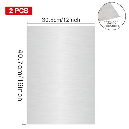 2PCS Stainless Steel Metal 12" x 16" x 1/32" Inch Metal Plates for Magnetic Mount Board Wall 20GA(0.80MM) 430 Stainless Steel Shim Stock Plates for Crafting, Kitchen, Office