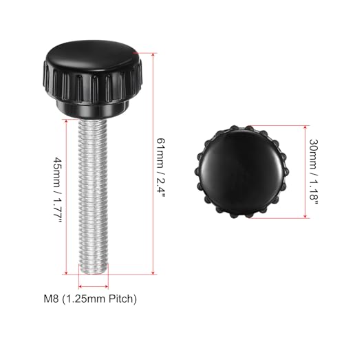 uxcell 4pcs Knurled Clamping Knobs M8 x 45mm Metric Zinc Plated Carbon Steel Male Thread Thumb Screw on Type 30mm Plastic Round Head Threaded Hand Bolt Stud Knobs Black - size: M8 x 45mm x 30mm