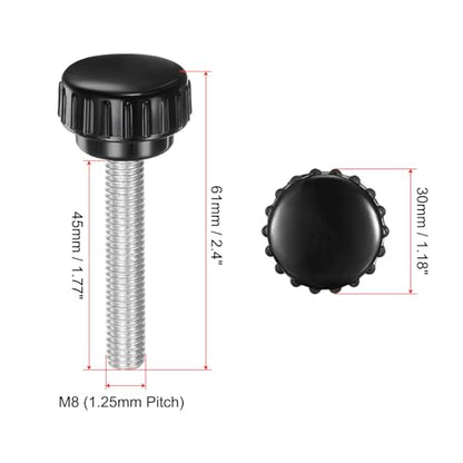 uxcell 4pcs Knurled Clamping Knobs M8 x 45mm Metric Zinc Plated Carbon Steel Male Thread Thumb Screw on Type 30mm Plastic Round Head Threaded Hand Bolt Stud Knobs Black - size: M8 x 45mm x 30mm