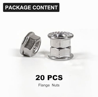 M8 Serrated Flange Nuts – M8-1.25 Stainless Steel Flange Nuts, 304 Stainless Steel Right-Hand M8 Nuts for DIY, Home Repair and Mechanical Fastening (20PCS)