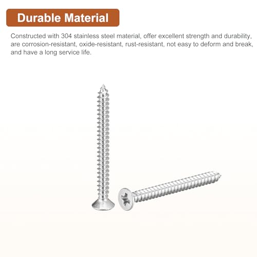 DTGN 100Pcs 4" x1-1/4 Flat Head Wood Screws, Self Tapping Screws Silver - color: Silver, size: #4x1-1/4"