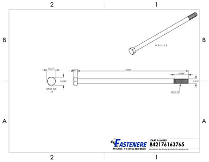 5/16-18 x 7" Hex Head Cap Screw Bolts, External Hex Drive, Stainless Steel 304, Partially Threaded, Stainless Steel, Quantity 5 By Fastenere - size: 5/16-18 x 7 Inch (5 Pack)