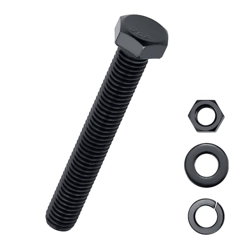 3/8-16 x 2 Hex Bolts with Nuts and Washers (8 Sets), 18-8 (304) Stainless Steel, External Hex Drive, Black Oxide Coated Hexagon Head Bolts Screws, Fayeploo - size: 3/8-16 x 2"