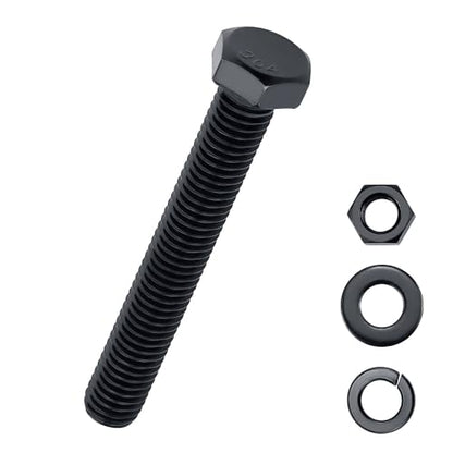 3/8-16 x 2 Hex Bolts with Nuts and Washers (8 Sets), 18-8 (304) Stainless Steel, External Hex Drive, Black Oxide Coated Hexagon Head Bolts Screws, Fayeploo - size: 3/8-16 x 2"