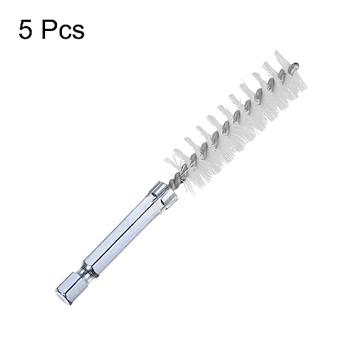 HARFINGTON 5Pcs Nylon Bore Brush 14mm Dia 4" Long Cleaning Twisted Wire Brush with Handle 1/4" Hex Shank for Tubes, Ports, Bearings - size: 14mm