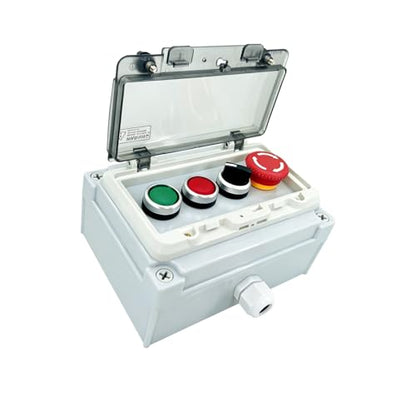Waterproof Push Button Switch Box, IP67 Rated, Outdoor Industrial Start/Stop Control Box with Protective Cover (Green/Red/2-position knob/Emergency Stop) - color: Green/Red/2-position knob /Emergency Stop