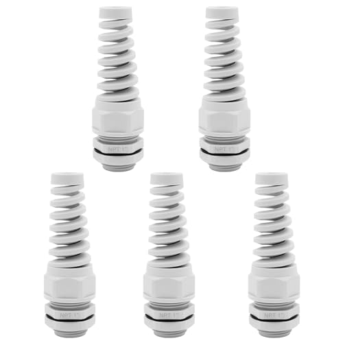 Strain Relief Cord Connector,LISTENJIALE 5Pcs NPT 1" Waterproof Cable Gland Flex Spiral Strain Relief Adjustable 18-25mm Cable Connector Nylon Joint with Gaskets(Grey) - color: Grey, size: NPT 1" (5-Pack)