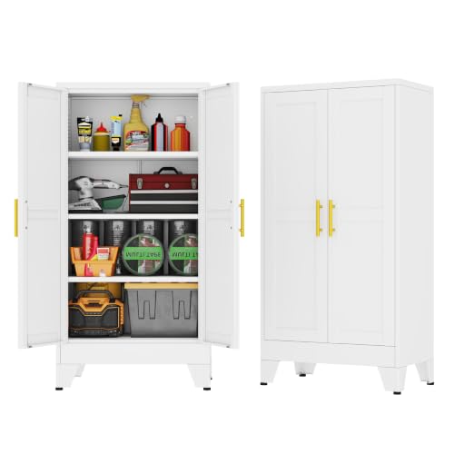 GAIOUS 47.2" Tall Metal Garage Storage Cabinet,File Cabinet with Door and Adjustable Shelves, Outdoor Steel Tool Cabinet for Home,Office,Warehouse,Garage,White - color: White, size: 11.81"D x 23.62"W x 47.25"H