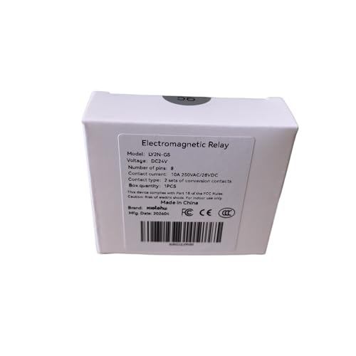 Electromagnetic Power Relay, 8-Pin 10 AMP 24V DC Relay Coil with Socket Base, LED Indicator, DPDT 2NO 2NC LY2N-GS 1PCS [Applicable for DIN Rail System] (1, DC24V)