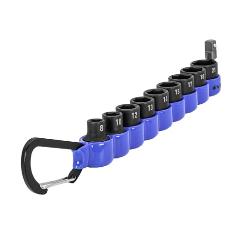 VEGA 3/8 Socket Set Metric - Mechanics Tool Set Impact Grade Socket and Socket Adapter. Includes Holder and Carabiner (10pc) - style: Metric