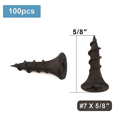 #7 x 5/8" Wood Screw 100PCS Black Phosphate Coated Stainless Flat Truss Head Fast Self Tapping Drywall Screws by SG TZH - size: #7 x 5/8"
