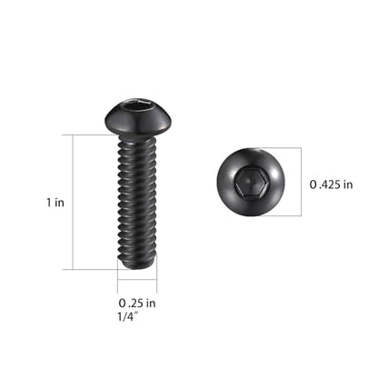 Wensilon (50Pcs) 1/4-20 * 1 Button Head Socket Cap Bolts Screws, 304 Black Stainless Steel, Allen Hex Drive, Bright Finish, Fully Machine Thread - color: Black, size: B 1/4-20*1