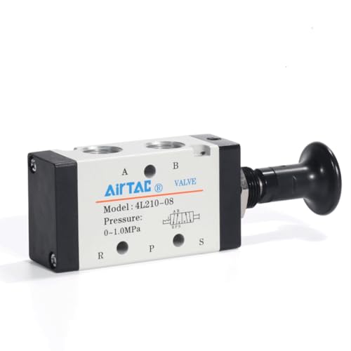 Push-Pull Valve AirTAC 4L210-08 1/4" NPT 5/2 Way Hand Lever 2 Position 5 Way Pneumatic Air Manual Control Direct Acting Type 0-145 PSI - size: 1/4 NPT, style: 5/2 way