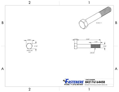1/2-13 x 3-1/4" Hex Head Cap Screw Bolts, External Hex Drive, Stainless Steel 304, Partially Threaded, Stainless Steel, Quantity 5 - size: 1/2-13 x 3-1/4 Inch (5 Pack)
