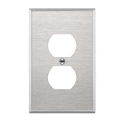 ENERLITES Duplex Receptacle Outlet Metal Wall Plate, Midsize 1-Gang, Silver - color: Stainless Steel, size: Midsize