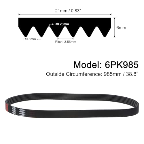 uxcell 6K388/6PK985 Serpentine Belt 6 Ribs 985mm Length x 21mm Width x 5mm Height, EPDM Poly V Belt, Multi Wedge Micro V Belt for Vehicle - size: 6PK985