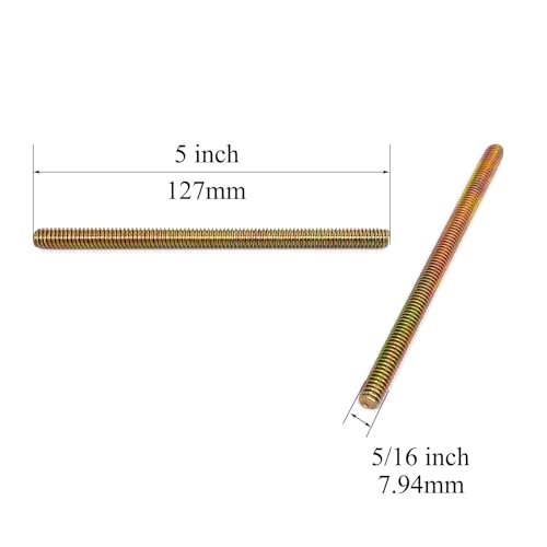 8pcs Color Zinc Fully All Threaded Rod Carbon Steel Long Thread Screw 5/16x5 for Furniture Garden Railing Mounting Assembly Fastening Steel Frame Connection Full Thread Rod for Furniture - size: Color-Zinc 5/16x5 Inch-8P