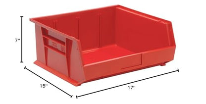 Quantum Storage QUS250RD Ultra Stack & Hang Heavy Duty Part Organizer Red Bins 15" L x 17" W x 7" H 6 Pack