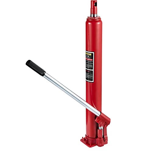 VEVOR 4 Ton Hydraulic Long Ram Jack, Cherry Picker Ram with Single Piston Pump, Manual Engine Hoist Cylinder with Handle and Flat Base, for Garage & Engine Lifting, Red - color: Red