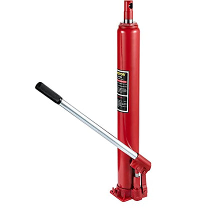 VEVOR 4 Ton Hydraulic Long Ram Jack, Cherry Picker Ram with Single Piston Pump, Manual Engine Hoist Cylinder with Handle and Flat Base, for Garage & Engine Lifting, Red - color: Red