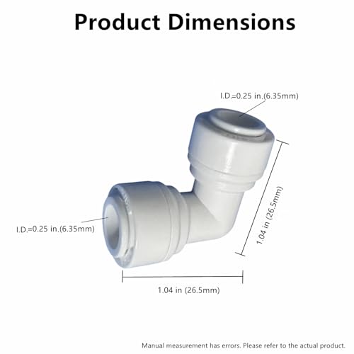 1/4" RO Tubing 90-Degree Elbow Connector, Push-to-Connect Fittings for RO/DI Water Filter Systems & Aquariums (20 Pack) - style: 1/4" elbow connect(20)